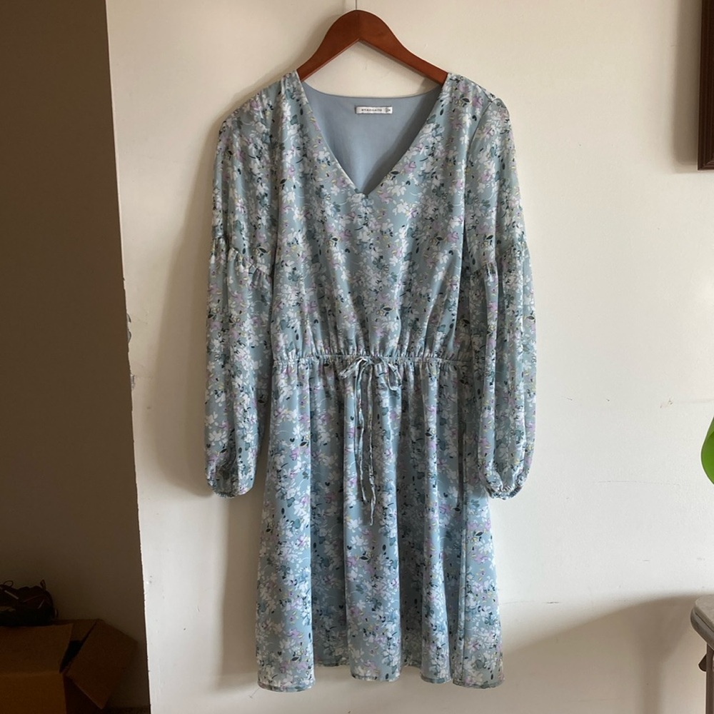 Floral Blue V-Neck Dress
